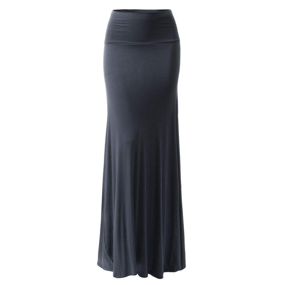 5621 Basic Foldable High Waist Maxi Skirt Slate Grey
